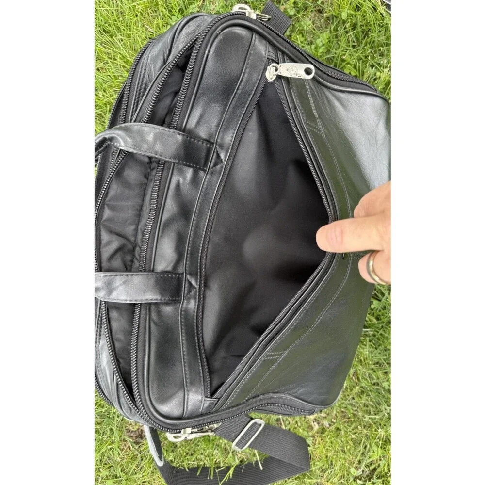 Protocol Vintage Black Leather Computer Bag 20 Pocket, Excellent Condition